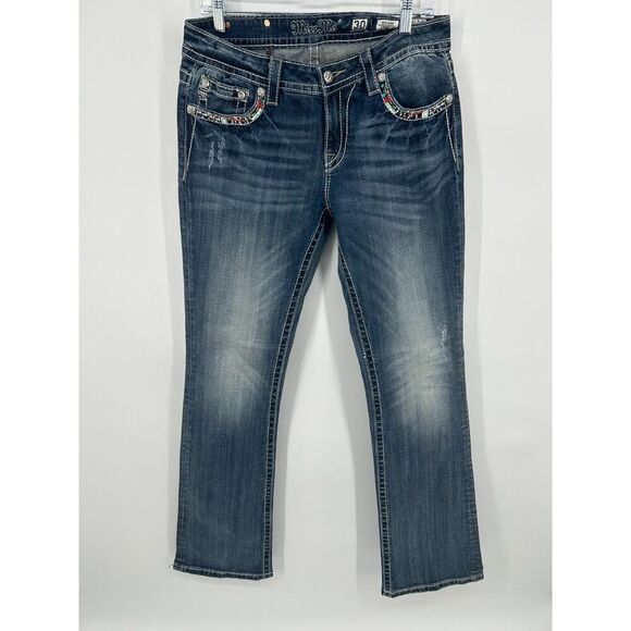 Miss Me WOMENS 30X34 Mid Rise Slim Fit Boot Jeans Sequins - Picture 2 of 6